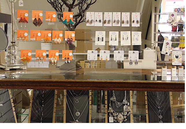 A jewelry display case in the CES store.